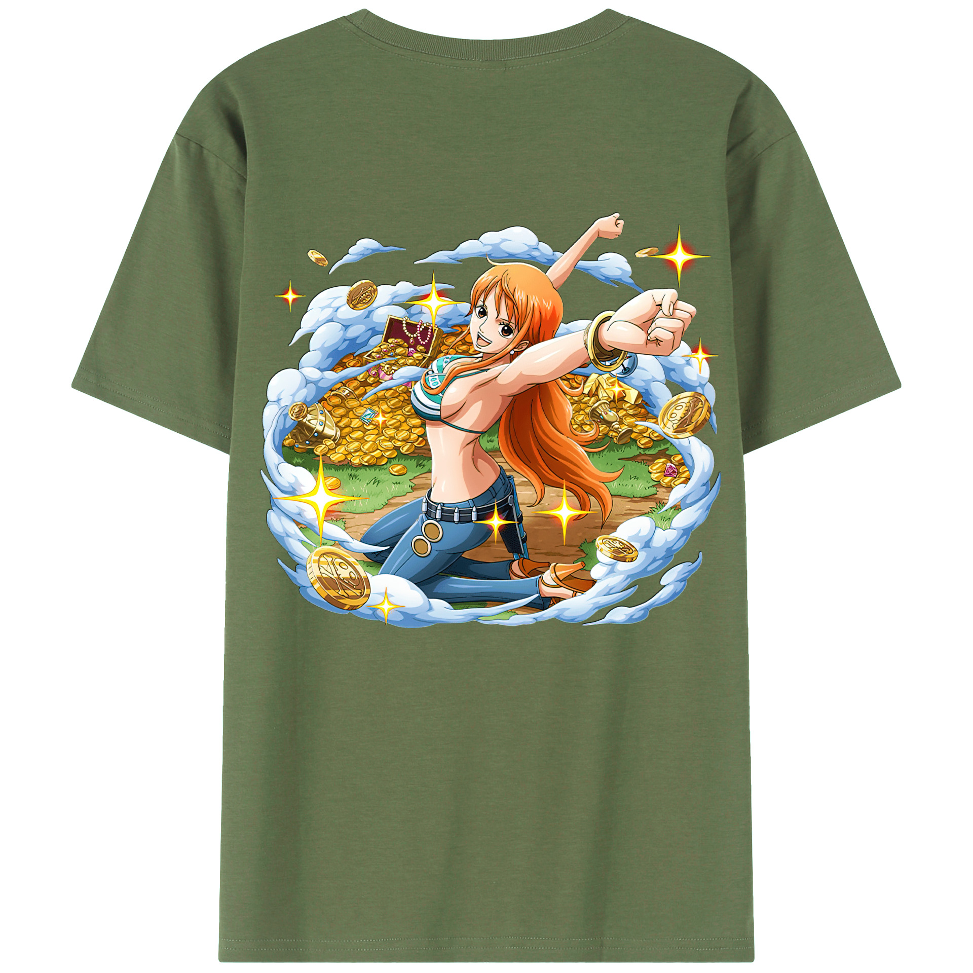 （画像用） ワンピース ナミ ONE PIECE Nami 綿100％ メンズ半袖Tシャツ（バックプリント） 通気性
